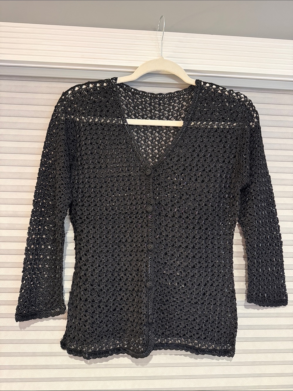 Black Crochet Button-Front Women's Sweater Cardigan - size S/M